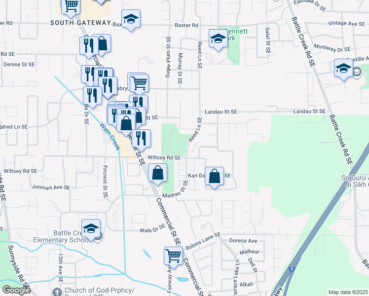 map of restaurants, bars, coffee shops, grocery stores, and more near 5860 Reed Lane Southeast in Salem