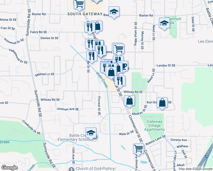 map of restaurants, bars, coffee shops, grocery stores, and more near 1665-1677 Wiltsey Road Southeast in Salem