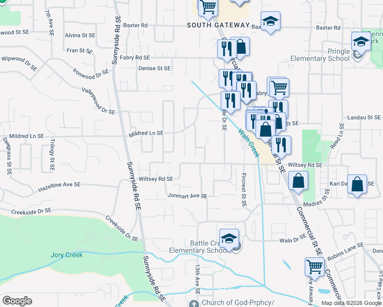 map of restaurants, bars, coffee shops, grocery stores, and more near 5898 Flairstone Court Southeast in Salem