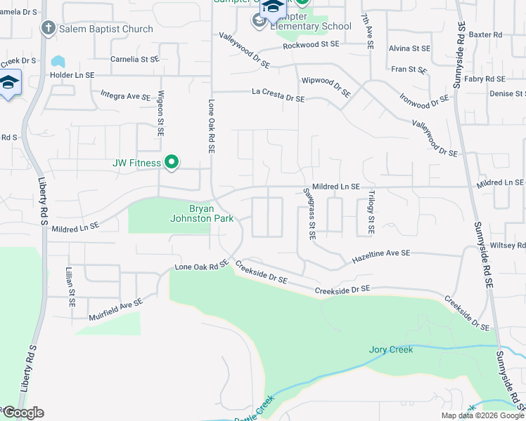 map of restaurants, bars, coffee shops, grocery stores, and more near 5935 Fountainhead Street Southeast in Salem