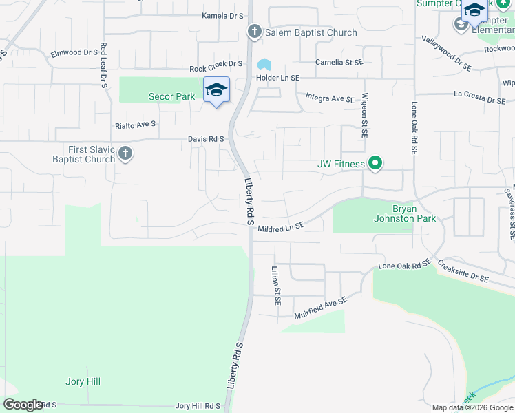 map of restaurants, bars, coffee shops, grocery stores, and more near 110 Duniway Court Southeast in Salem