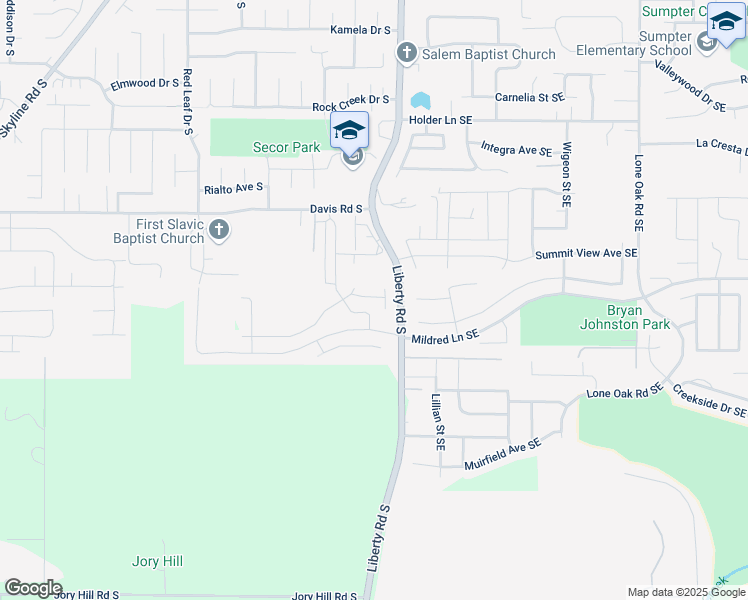 map of restaurants, bars, coffee shops, grocery stores, and more near 1168 Mariel Place South in Salem
