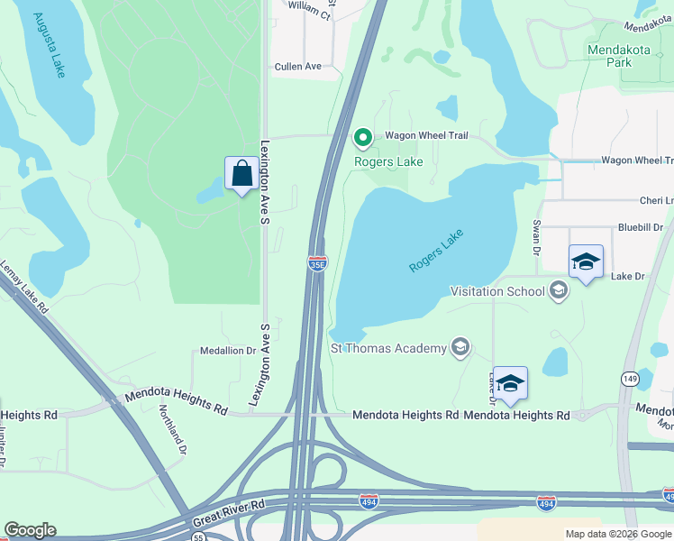 map of restaurants, bars, coffee shops, grocery stores, and more near in Mendota Heights