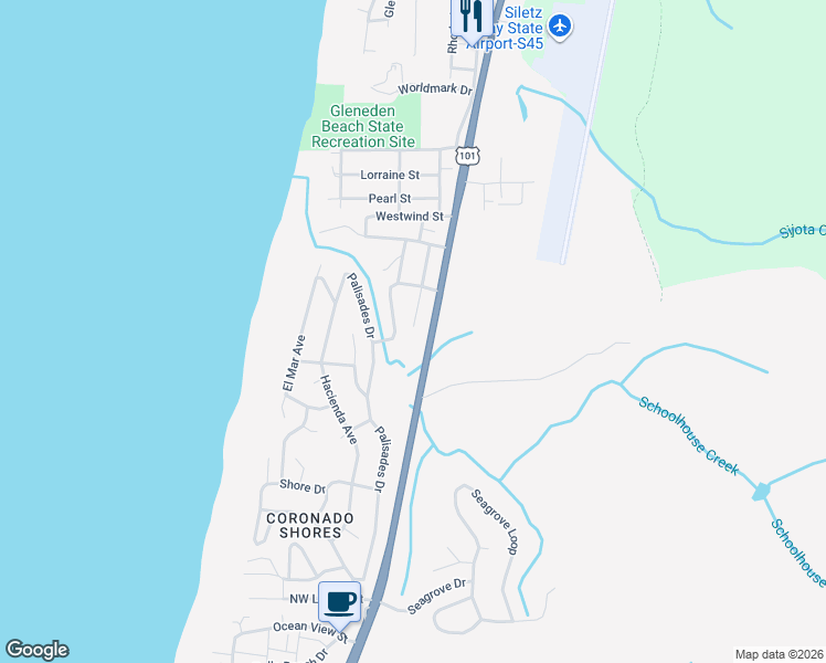 map of restaurants, bars, coffee shops, grocery stores, and more near 5950 La Plaza Place in Lincoln City