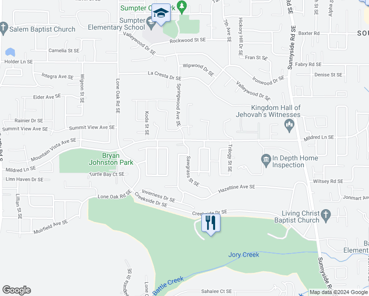 map of restaurants, bars, coffee shops, grocery stores, and more near 5837 Sawgrass Street Southeast in Salem