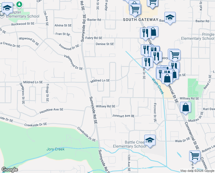 map of restaurants, bars, coffee shops, grocery stores, and more near 5892 Cobalt Loop Southeast in Salem