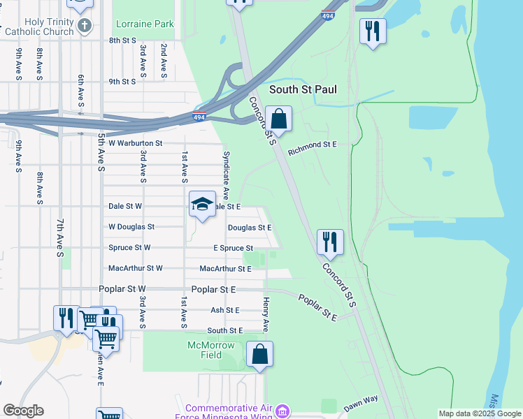 map of restaurants, bars, coffee shops, grocery stores, and more near 1200 Eldridge Avenue in South Saint Paul
