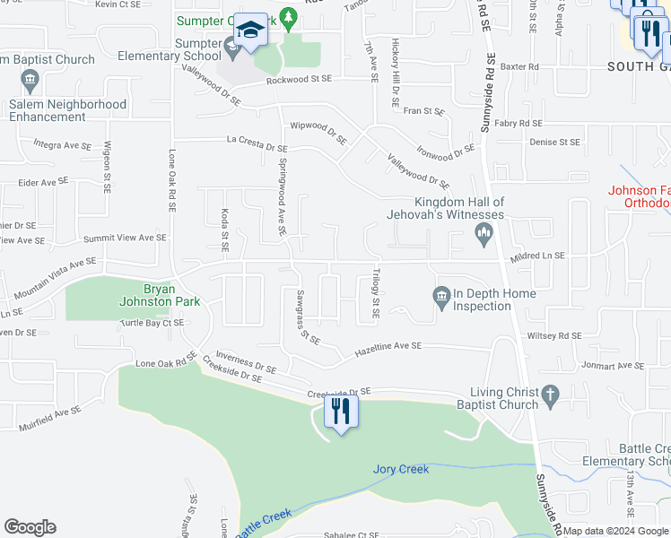 map of restaurants, bars, coffee shops, grocery stores, and more near 5812 Ballymeade Street Southeast in Salem