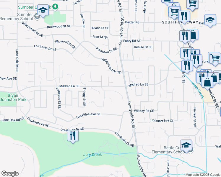 map of restaurants, bars, coffee shops, grocery stores, and more near 925 Sunmist Court Southeast in Salem