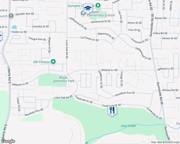 map of restaurants, bars, coffee shops, grocery stores, and more near 585 Grandover Avenue Southeast in Salem