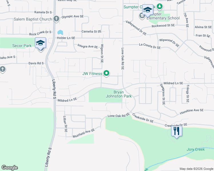 map of restaurants, bars, coffee shops, grocery stores, and more near 302 Mountain Vista Avenue Southeast in Salem