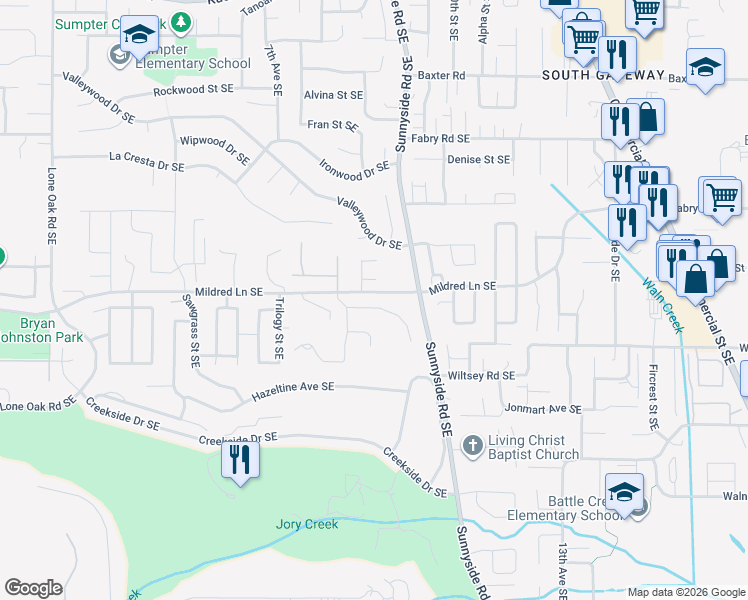 map of restaurants, bars, coffee shops, grocery stores, and more near 935 Sunmist Court Southeast in Salem