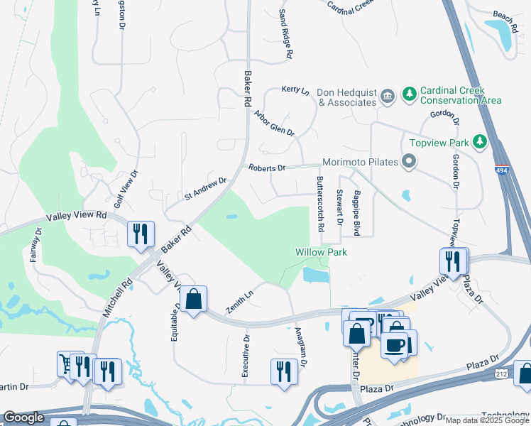 map of restaurants, bars, coffee shops, grocery stores, and more near 13483 Caramel Trail in Eden Prairie