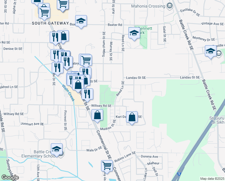 map of restaurants, bars, coffee shops, grocery stores, and more near 5851 Reed Lane Southeast in Salem