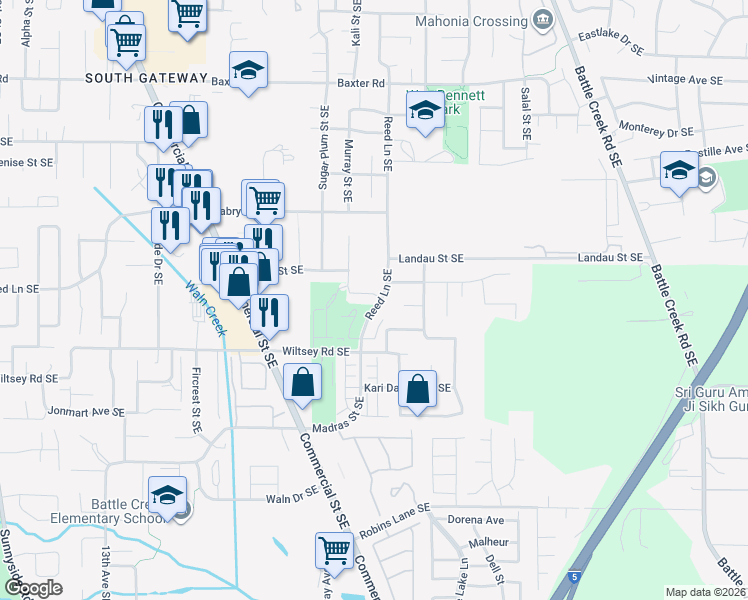 map of restaurants, bars, coffee shops, grocery stores, and more near 5851 Reed Lane Southeast in Salem