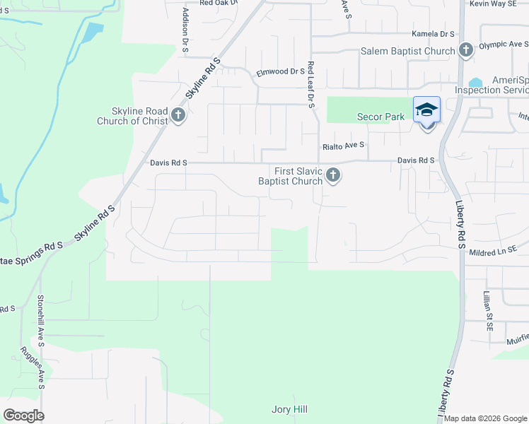 map of restaurants, bars, coffee shops, grocery stores, and more near 5882 Sorrento Street in Salem