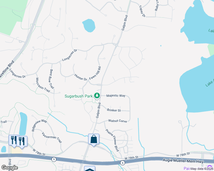 map of restaurants, bars, coffee shops, grocery stores, and more near 2177 Paisley Path in Chanhassen