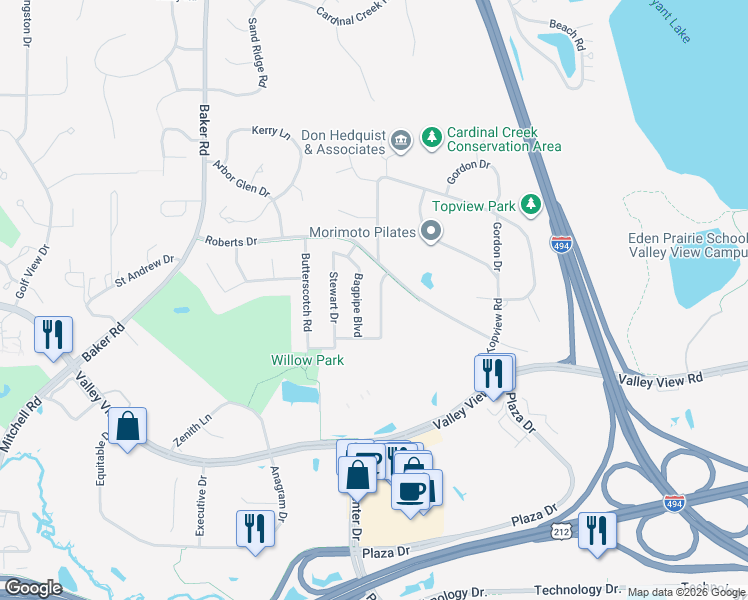 map of restaurants, bars, coffee shops, grocery stores, and more near 7320 Scot Terrace in Eden Prairie