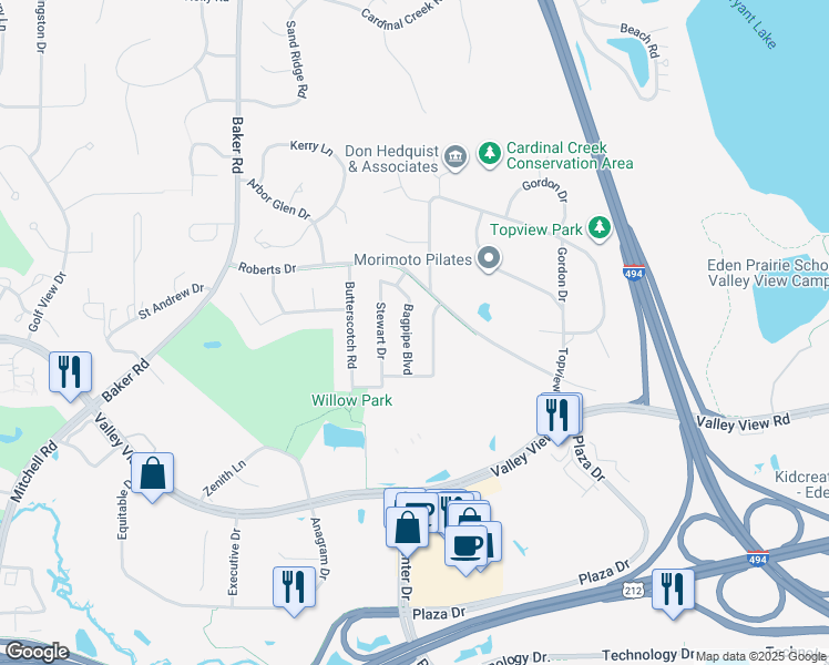 map of restaurants, bars, coffee shops, grocery stores, and more near 7320 Scot Terrace in Eden Prairie