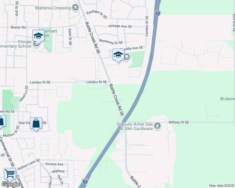 map of restaurants, bars, coffee shops, grocery stores, and more near 5840 Battle Creek Road Southeast in Salem
