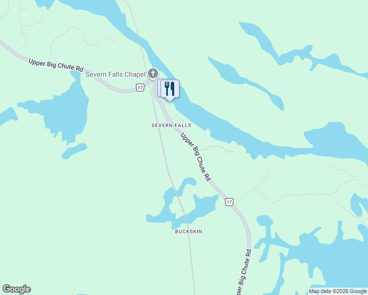map of restaurants, bars, coffee shops, grocery stores, and more near 5600 Upper Big Chute Road in Simcoe County
