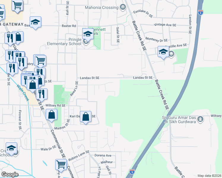 map of restaurants, bars, coffee shops, grocery stores, and more near 2365 Red Shale Avenue Southeast in Salem
