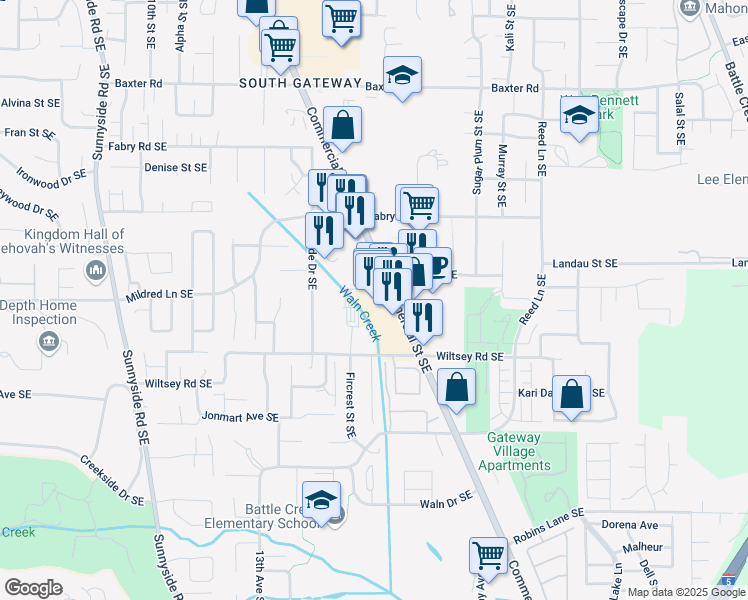 map of restaurants, bars, coffee shops, grocery stores, and more near 5757 Commercial Street Southeast in Salem