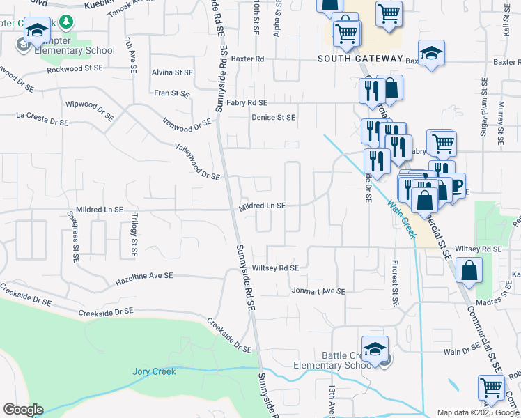 map of restaurants, bars, coffee shops, grocery stores, and more near 5892 Cobalt Loop Southeast in Salem
