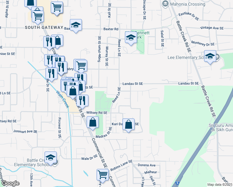 map of restaurants, bars, coffee shops, grocery stores, and more near 5811 Reed Lane Southeast in Salem
