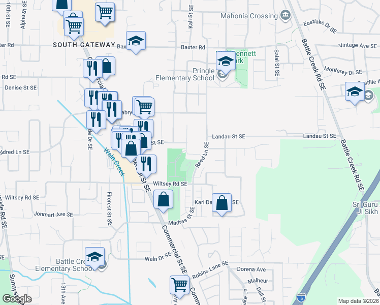 map of restaurants, bars, coffee shops, grocery stores, and more near 5851 Reed Lane Southeast in Salem