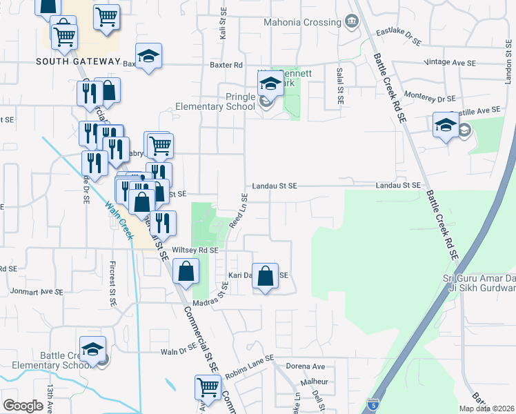 map of restaurants, bars, coffee shops, grocery stores, and more near 2050 Soapstone Avenue Southeast in Salem
