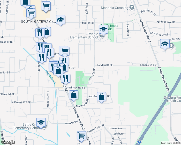 map of restaurants, bars, coffee shops, grocery stores, and more near 5851 Reed Lane Southeast in Salem