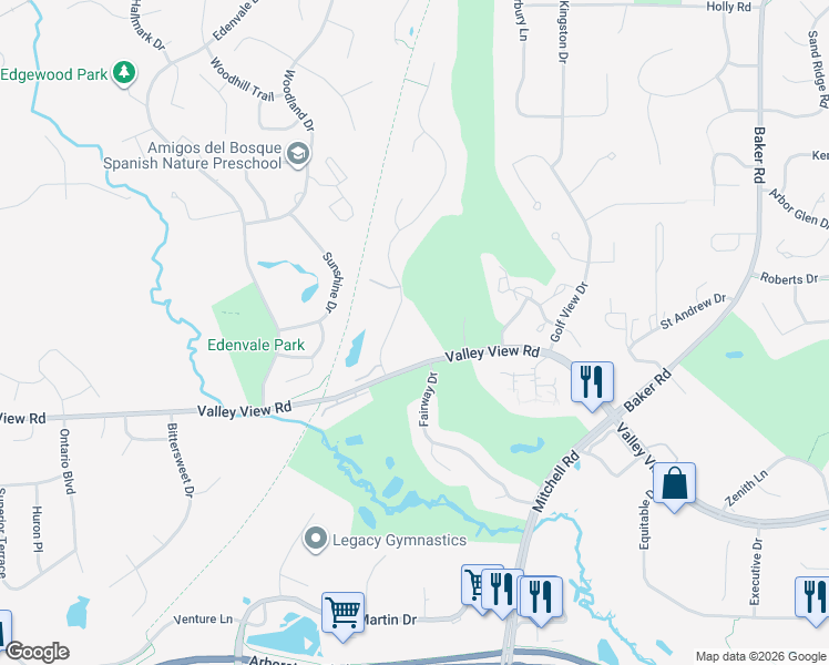 map of restaurants, bars, coffee shops, grocery stores, and more near 7365 Howard Lane in Eden Prairie