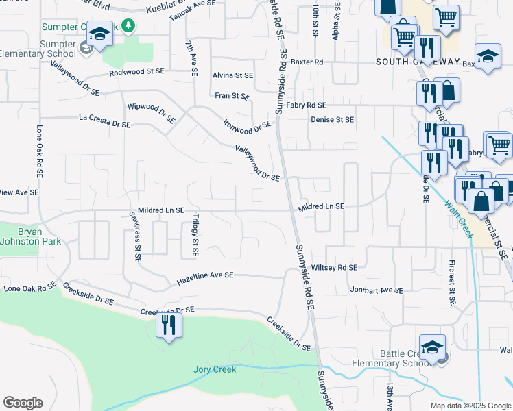 map of restaurants, bars, coffee shops, grocery stores, and more near 925 Sunmist Court Southeast in Salem