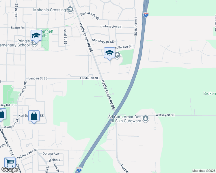 map of restaurants, bars, coffee shops, grocery stores, and more near 5840 Battle Creek Road Southeast in Salem