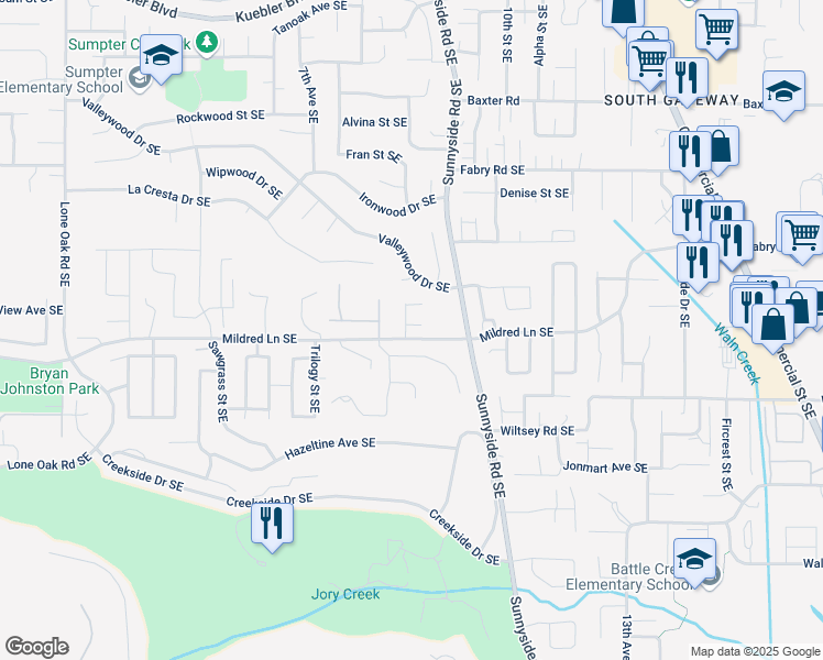 map of restaurants, bars, coffee shops, grocery stores, and more near 925 Sunmist Court Southeast in Salem