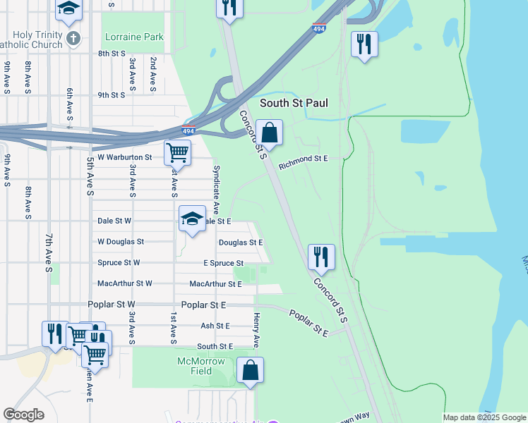 map of restaurants, bars, coffee shops, grocery stores, and more near 1200 Eldridge Avenue in South Saint Paul