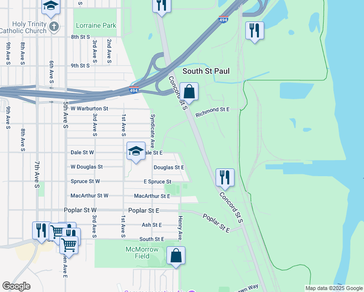 map of restaurants, bars, coffee shops, grocery stores, and more near 1200 Eldridge Avenue in South Saint Paul