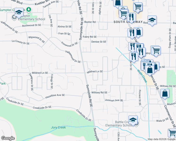 map of restaurants, bars, coffee shops, grocery stores, and more near 5787 Sunstone Street Southeast in Salem