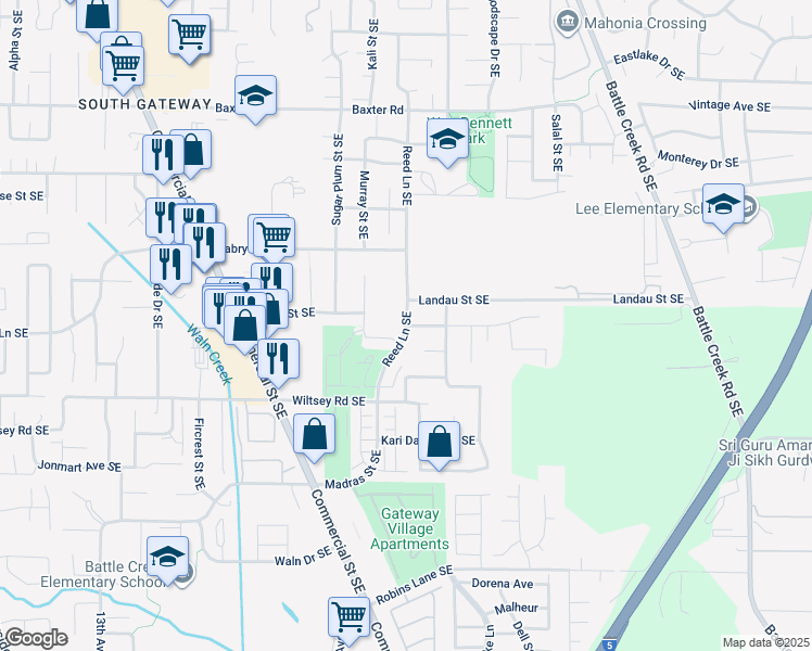 map of restaurants, bars, coffee shops, grocery stores, and more near 5801 Reed Lane Southeast in Salem