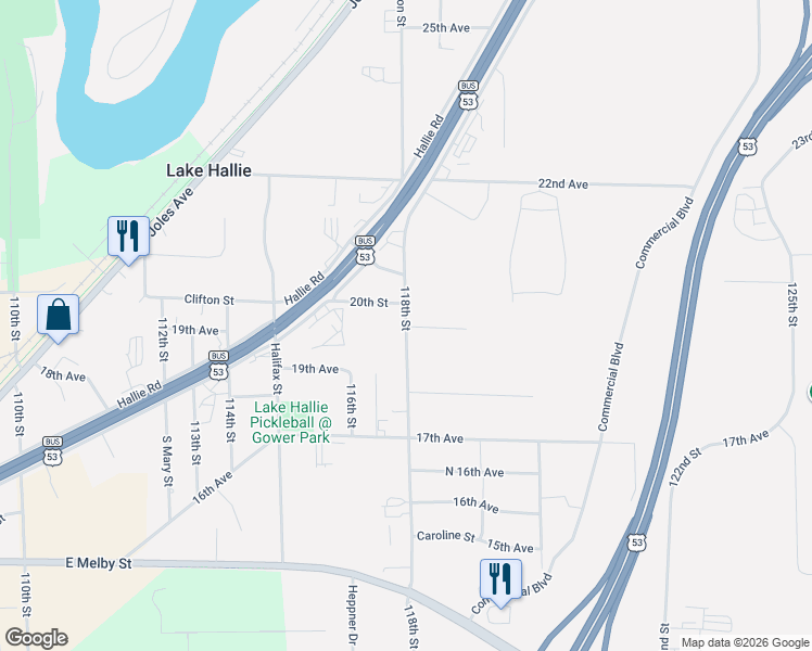map of restaurants, bars, coffee shops, grocery stores, and more near in Lake Hallie