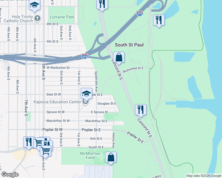 map of restaurants, bars, coffee shops, grocery stores, and more near 1200 Eldridge Avenue in South Saint Paul