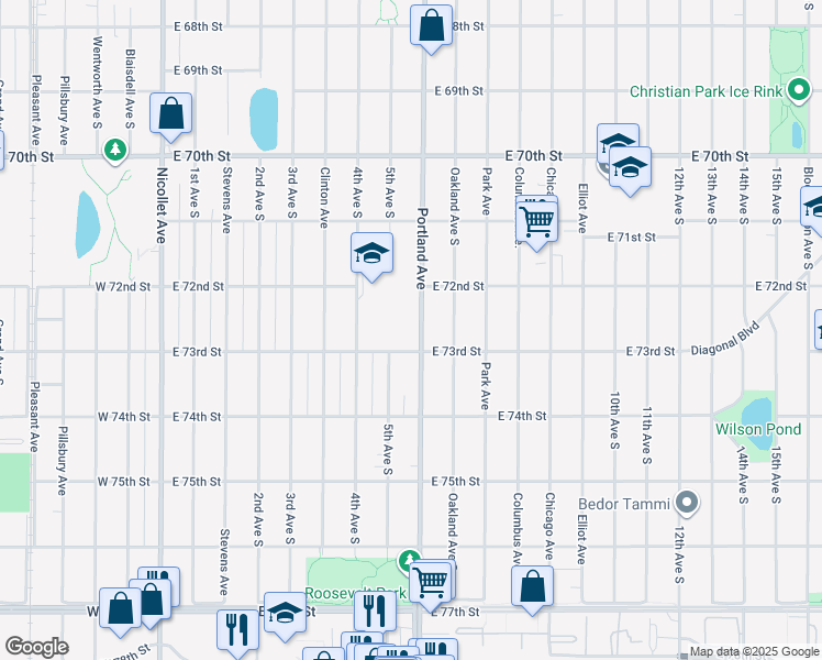 map of restaurants, bars, coffee shops, grocery stores, and more near 7232 Portland Avenue in Richfield