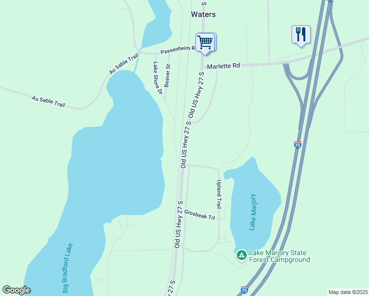 map of restaurants, bars, coffee shops, grocery stores, and more near Old Highway 27 South in Gaylord