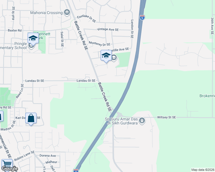 map of restaurants, bars, coffee shops, grocery stores, and more near 5840 Battle Creek Road Southeast in Salem