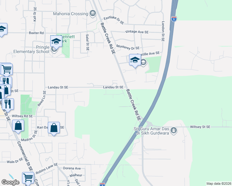 map of restaurants, bars, coffee shops, grocery stores, and more near 2650 Rocky Way Southeast in Salem