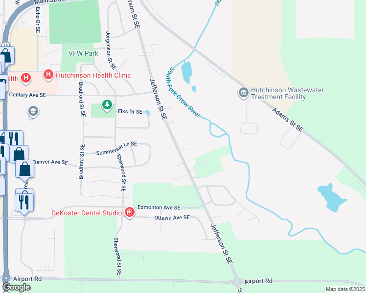map of restaurants, bars, coffee shops, grocery stores, and more near 310 Jefferson Court in Hutchinson