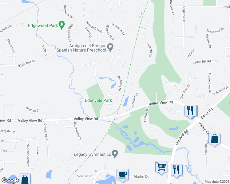 map of restaurants, bars, coffee shops, grocery stores, and more near 7228 Sunshine Drive in Eden Prairie