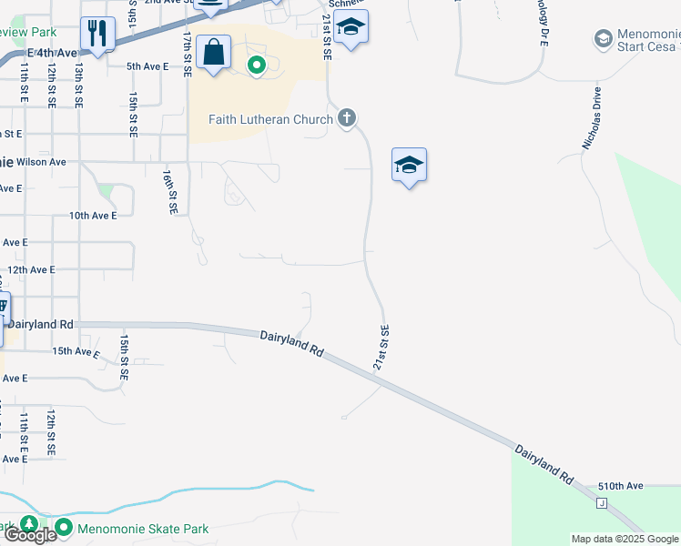 map of restaurants, bars, coffee shops, grocery stores, and more near 2305 11th Avenue East in Menomonie