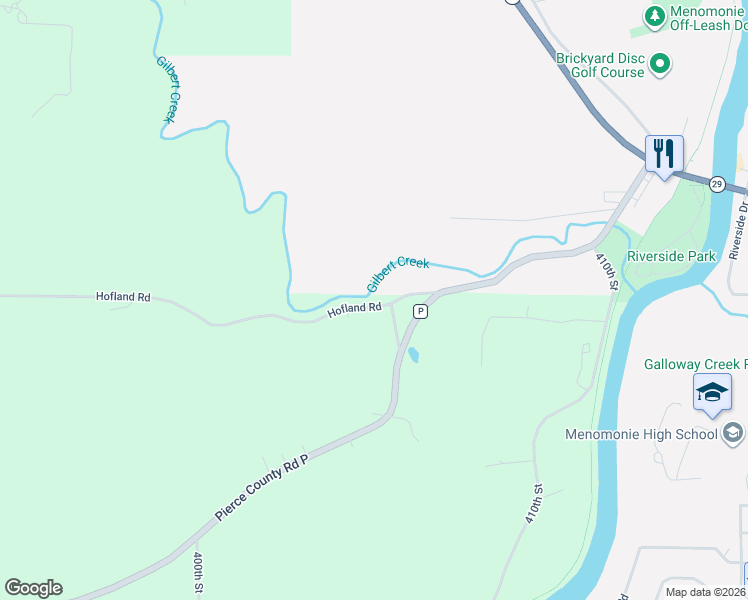 map of restaurants, bars, coffee shops, grocery stores, and more near E4163 530th Avenue in Menomonie